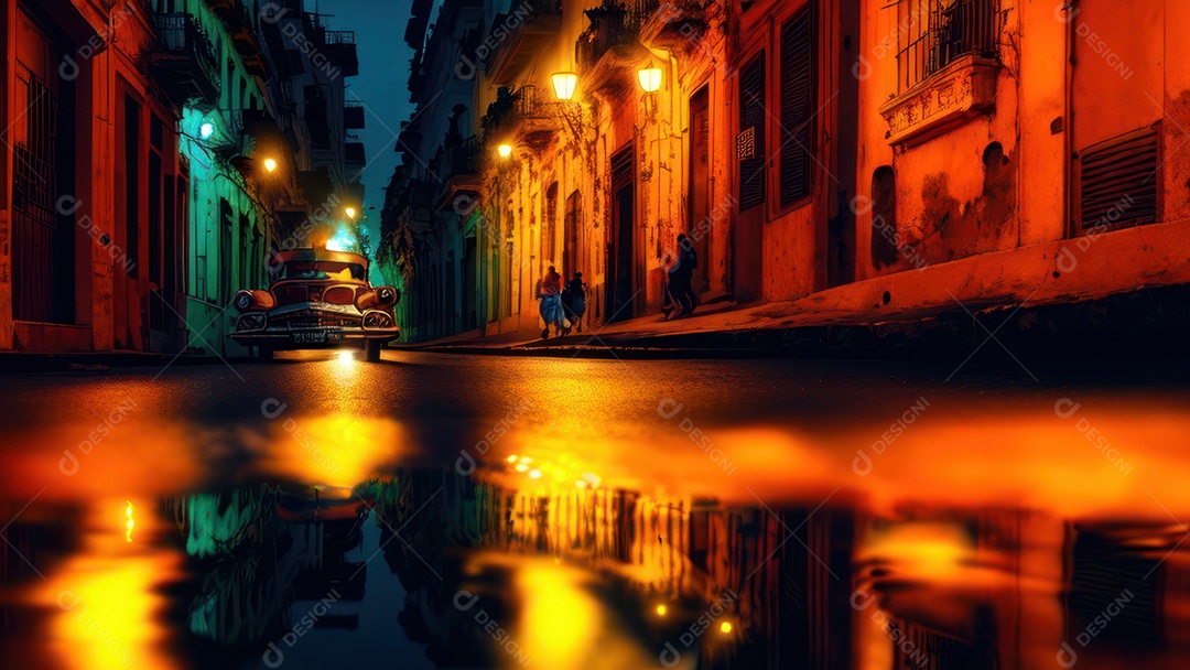 Imagem realista de cidade iluminada.