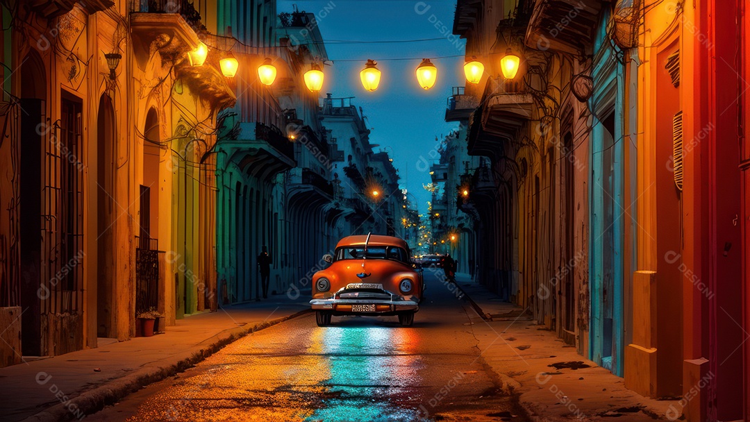 Imagem realista de cidade iluminada.