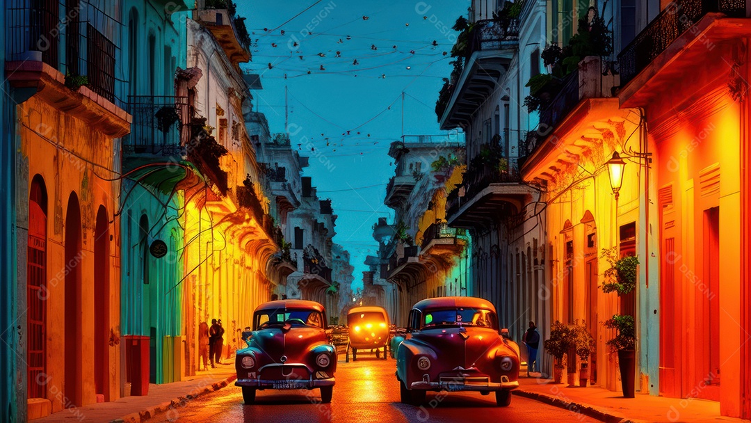 Imagem realista de cidade iluminada.