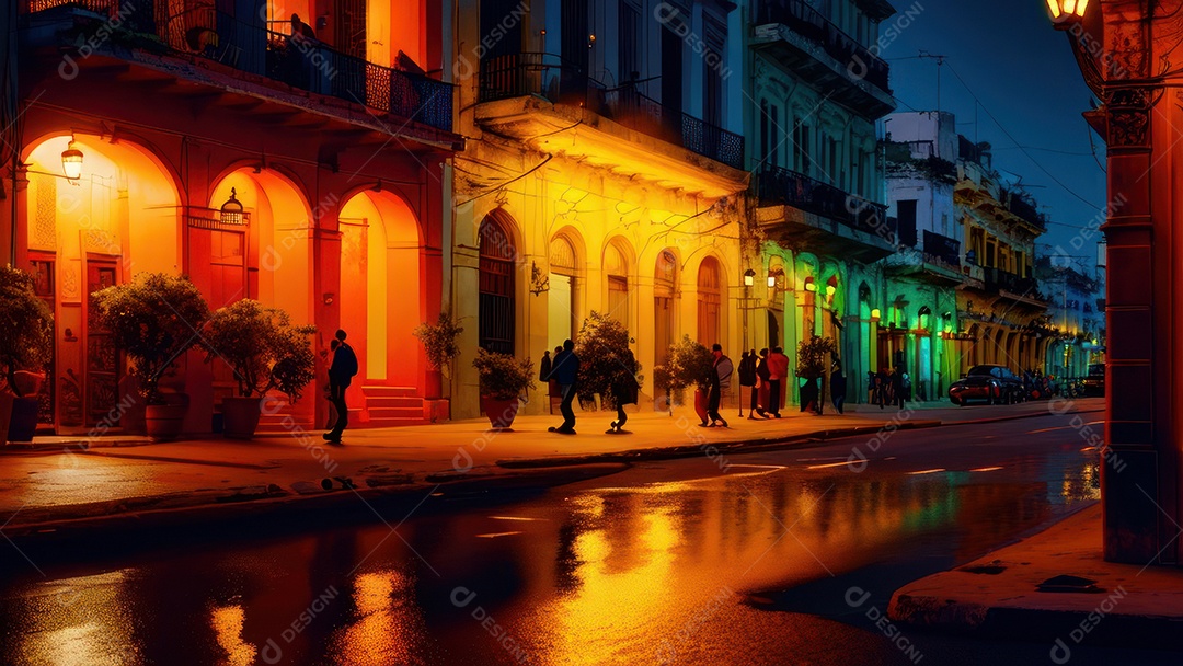 Imagem realista de cidade iluminada.