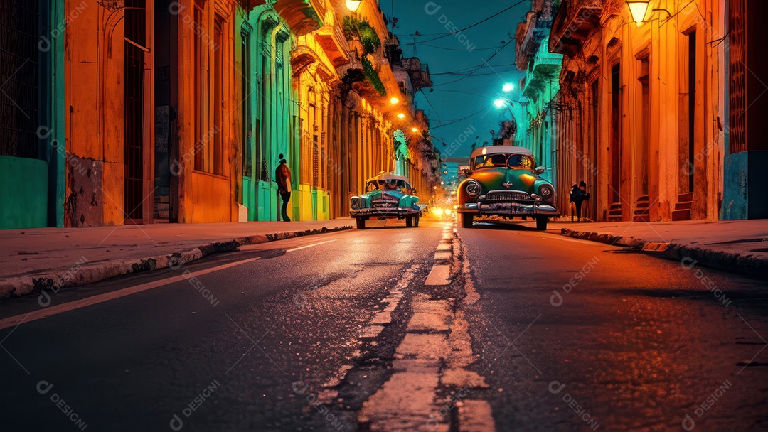 Imagem realista de cidade iluminada.