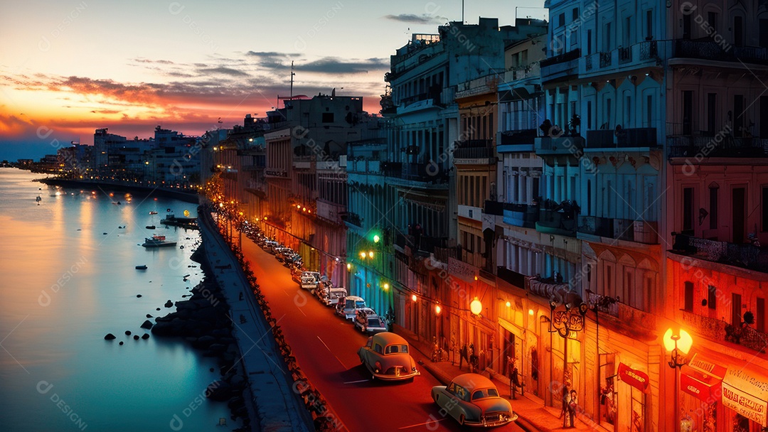 Imagem realista de cidade iluminada.