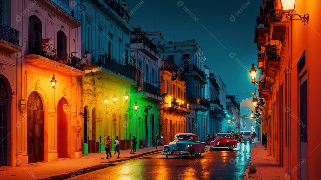 Imagem realista de cidade iluminada.