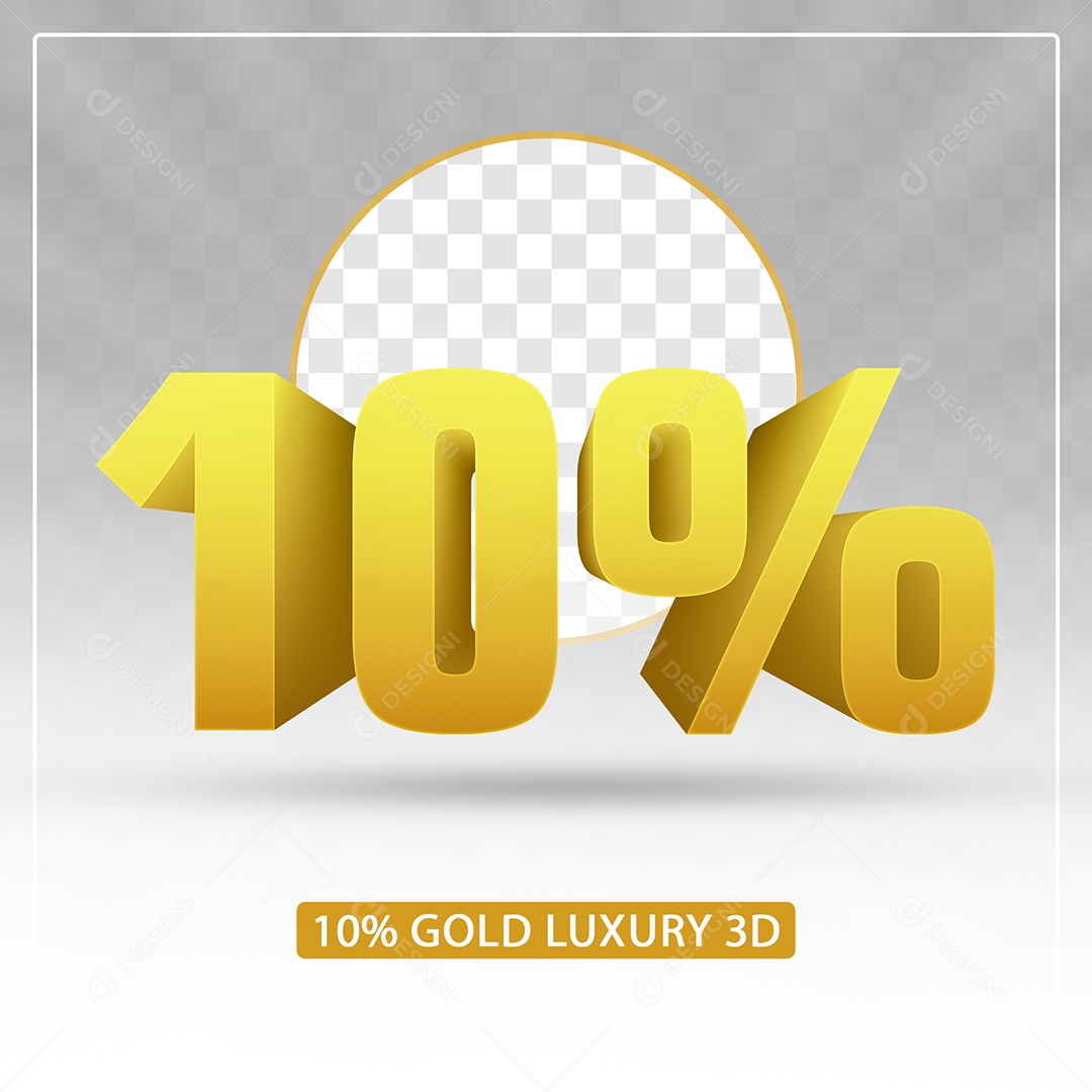 Número 10% Dourado Elemento 3D Para Composição PSD