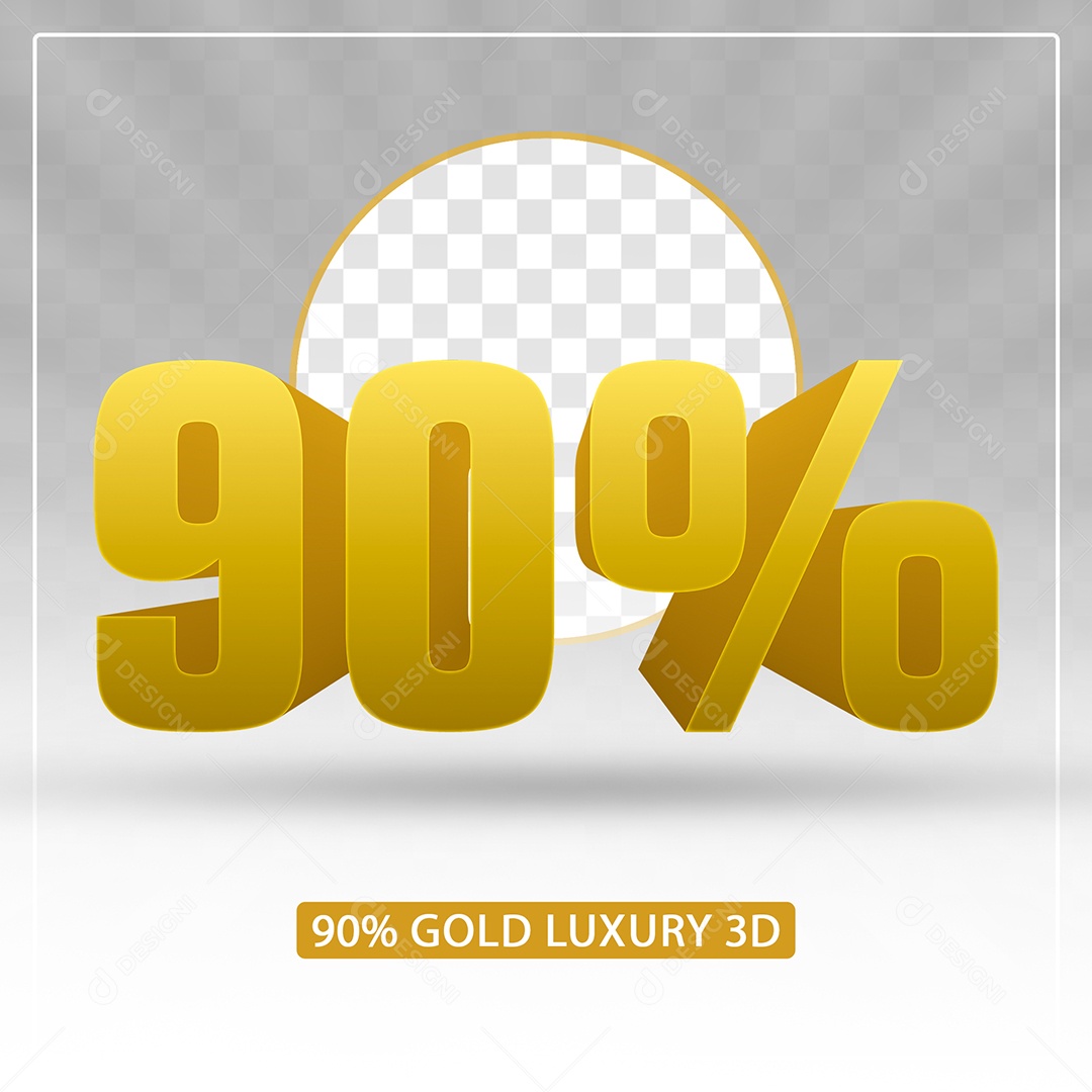 Número 90% Dourado Elemento 3D Para Composição PSD