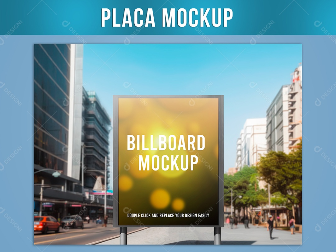 Placa Publicitária Mockup Rua da Cidade Grande PSD Editável