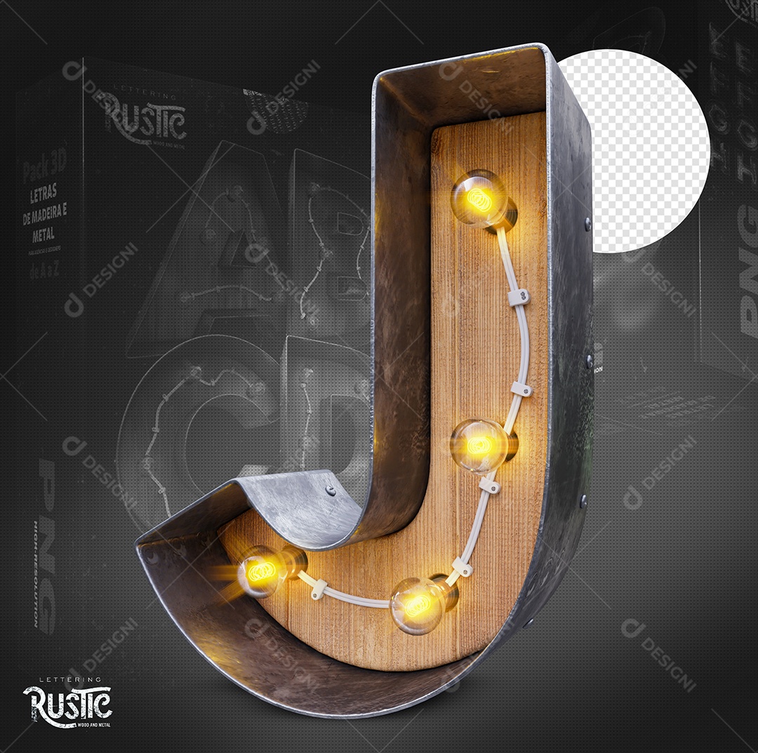 Letra J Maiúscula Com Led Elemento 3D Do Alfabeto Para Composição PSD