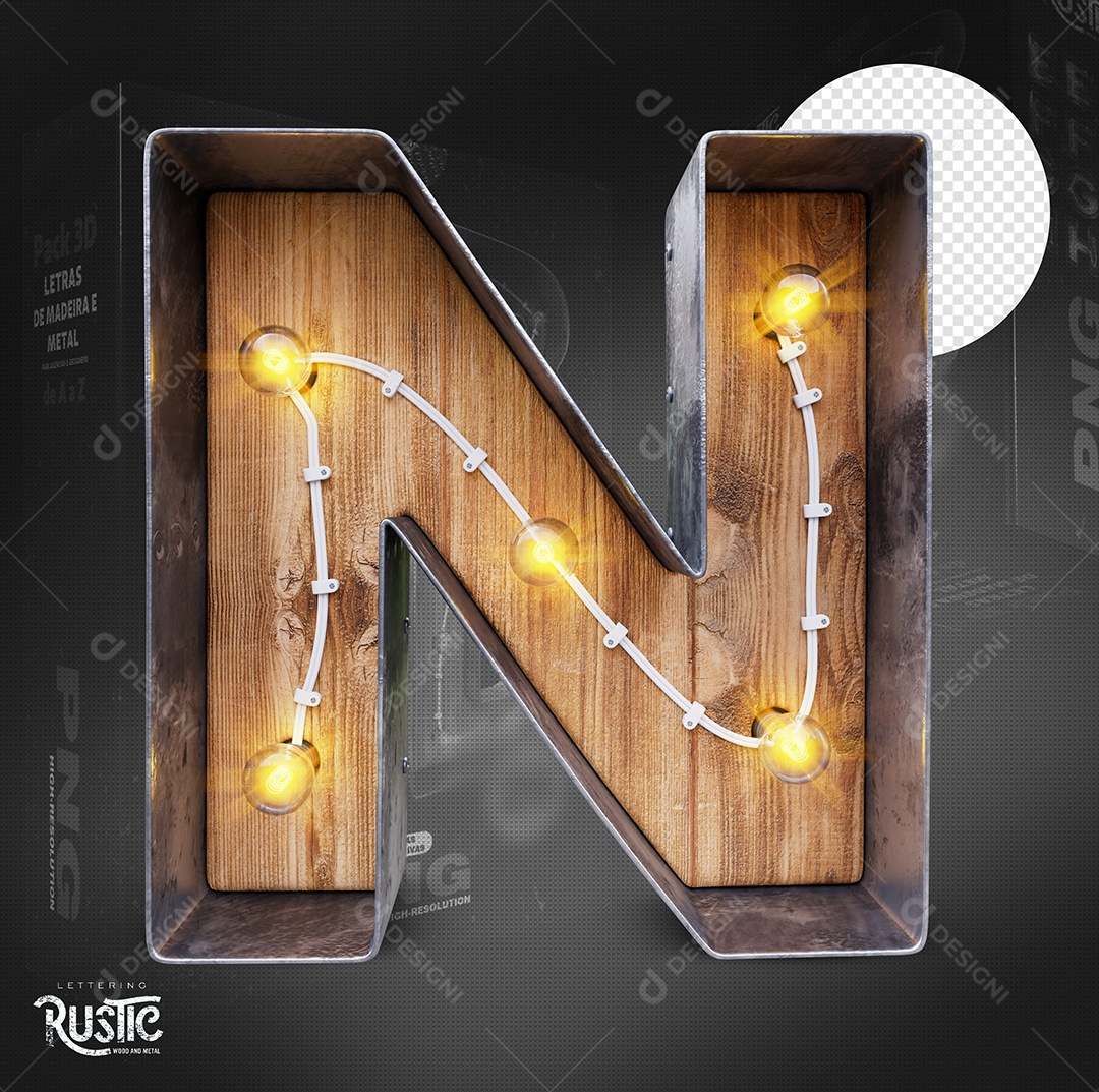 Letra N Maiúscula Com Led Elemento 3D Do Alfabeto Para Composição PSD