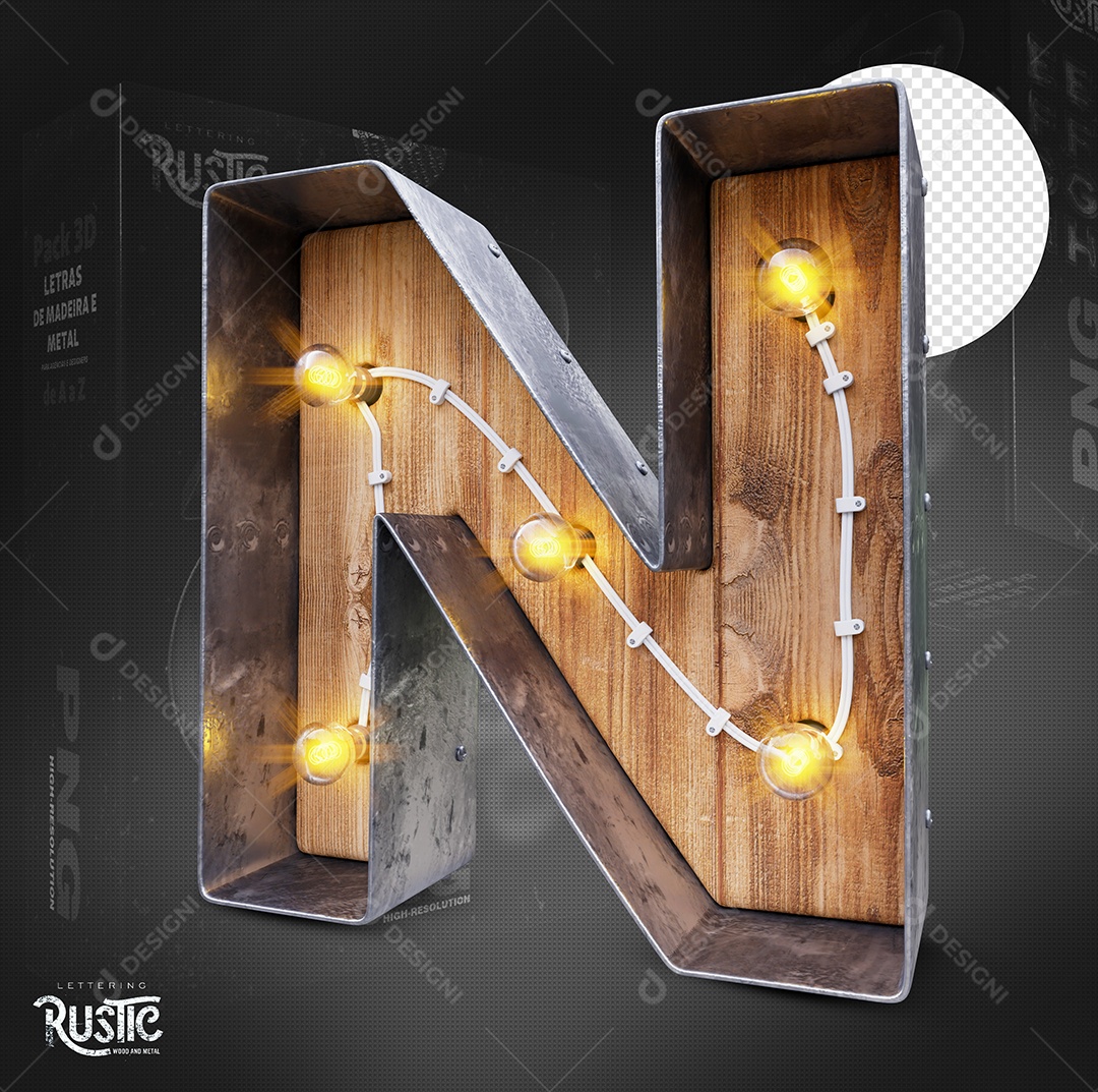 Capital Letter N With Led 3D Alphabet Element For PSD Composition