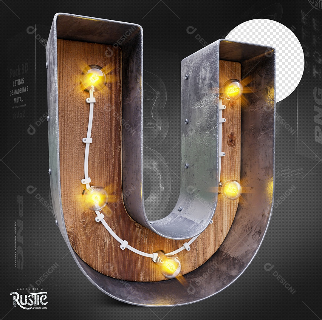 Letra U Maiúscula Com Led Elemento 3D Do Alfabeto Para Composição PSD