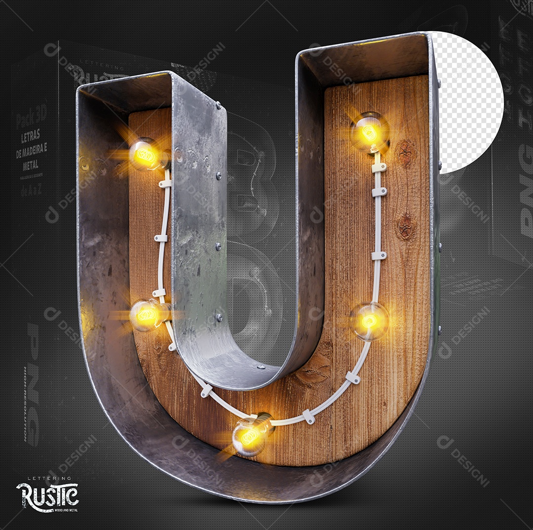 Letra U Maiúscula Com Led Elemento 3D Do Alfabeto Para Composição PSD