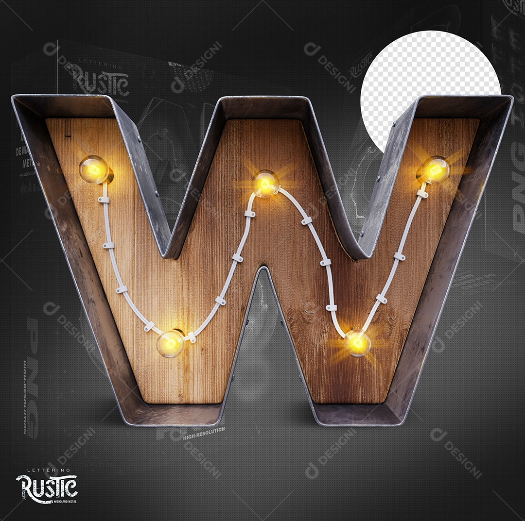 Letra W Maiúscula Com Led Elemento 3D Do Alfabeto Para Composição PSD