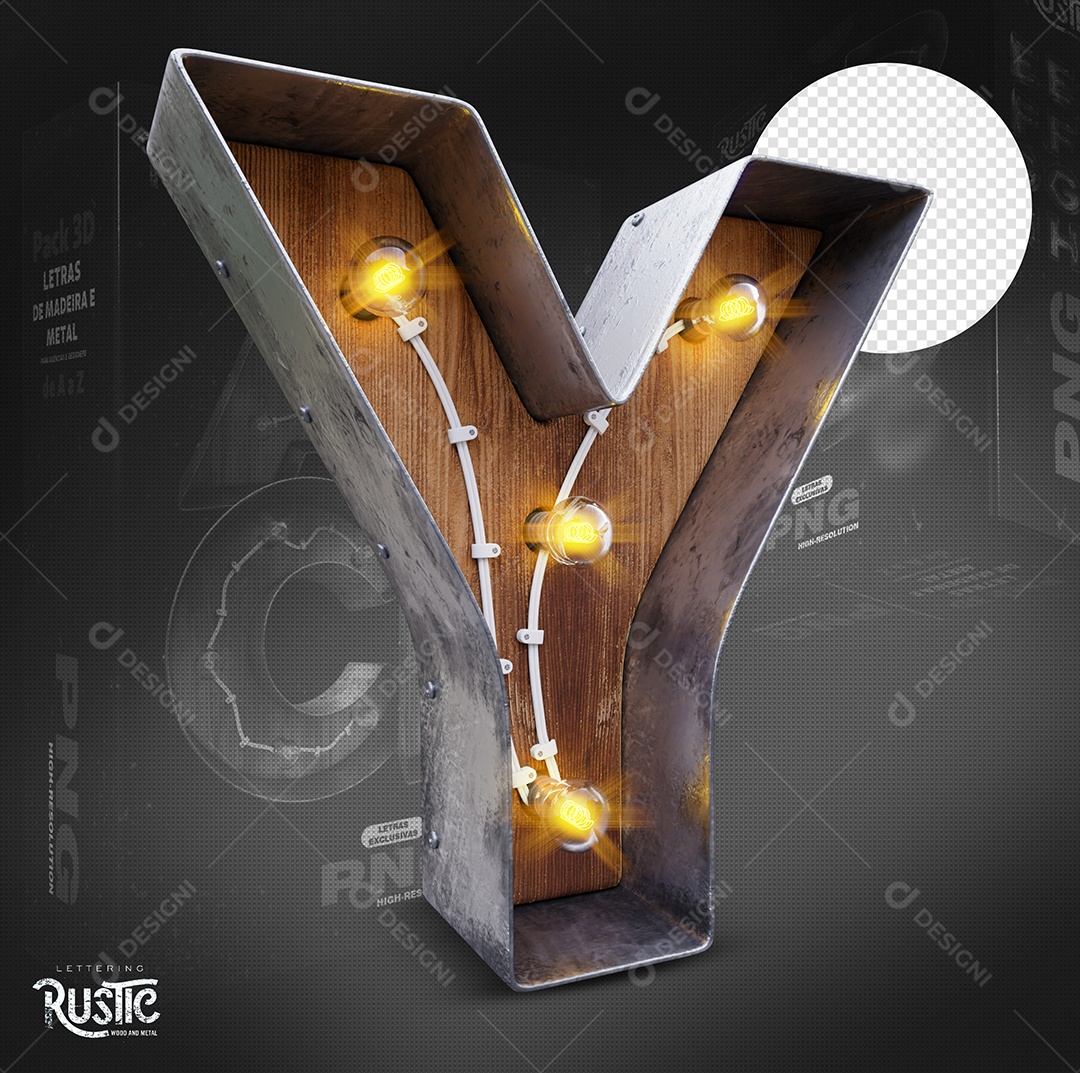 Letra Y Maiúscula Com Led Elemento 3D Do Alfabeto Para Composição PSD