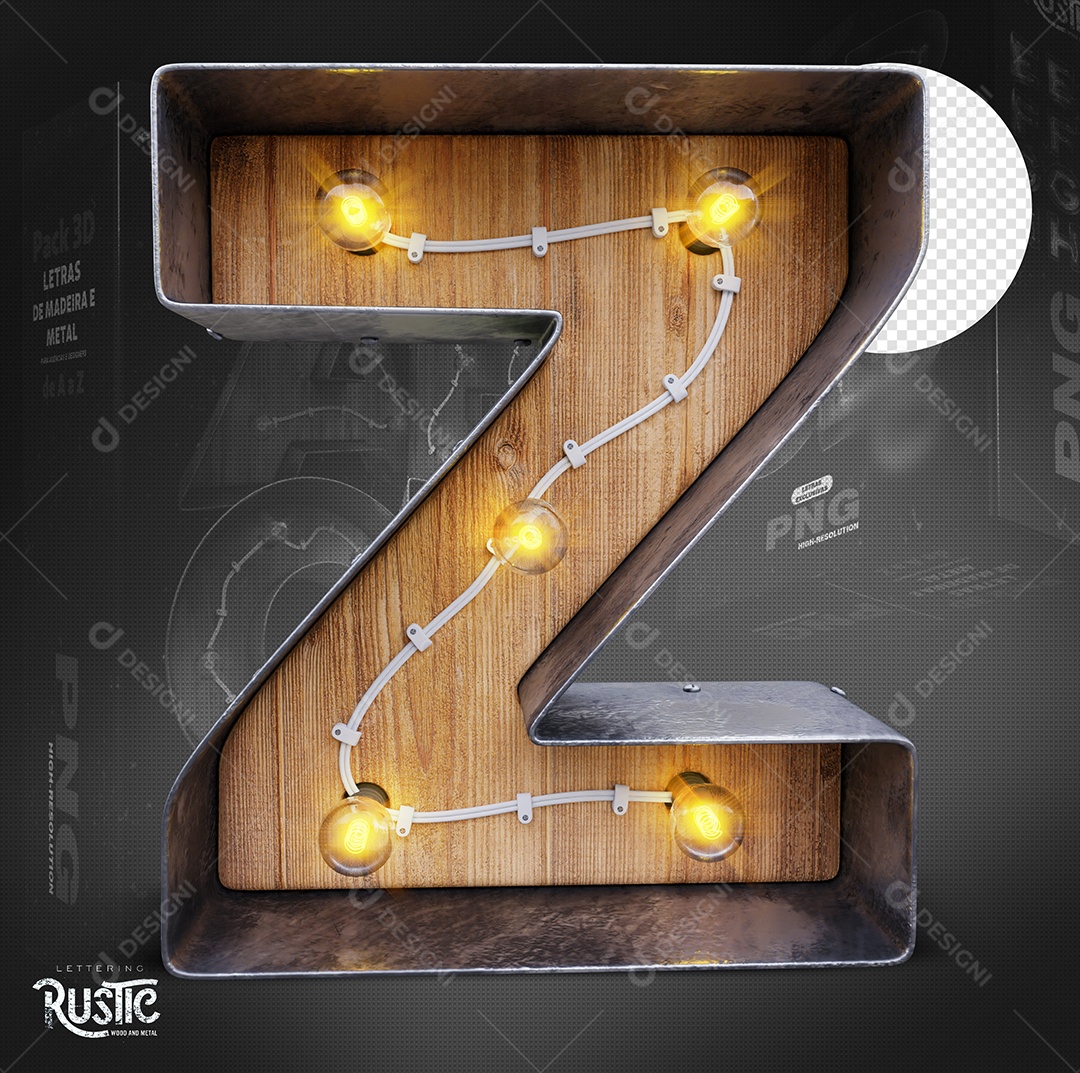 Letra Z Maiúscula Com Led Elemento 3D Do Alfabeto Para Composição PSD