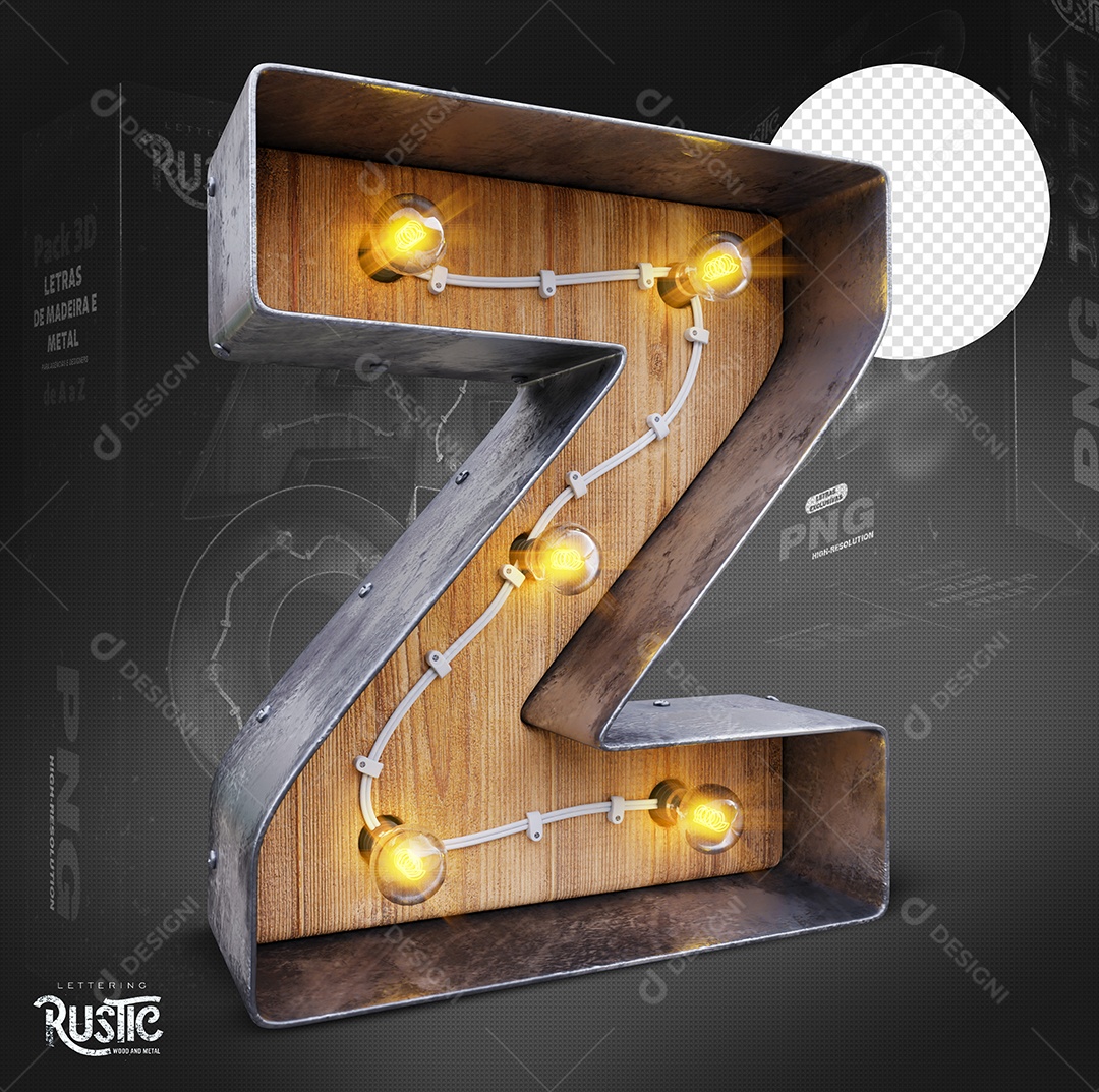 Letra Z Maiúscula Com Led Elemento 3D Do Alfabeto Para Composição PSD