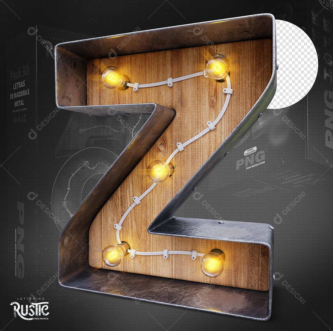 Letra Z Maiúscula Com Led Elemento 3D Do Alfabeto Para Composição PSD