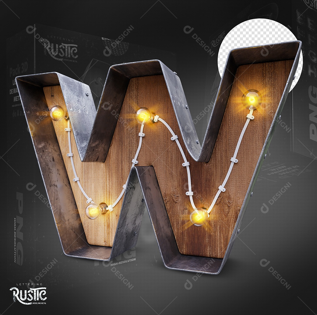 Letra W Maiúscula Com Led Elemento 3D Do Alfabeto Para Composição PSD
