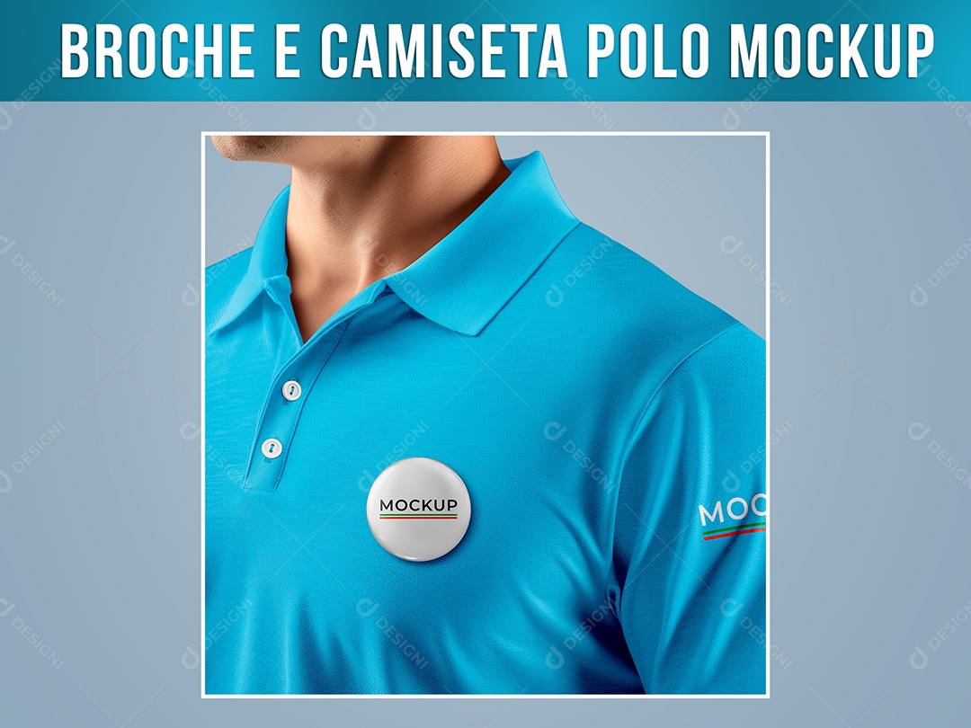 Broche Camiseta Polo Mockup Roupa Homem PSD Editável
