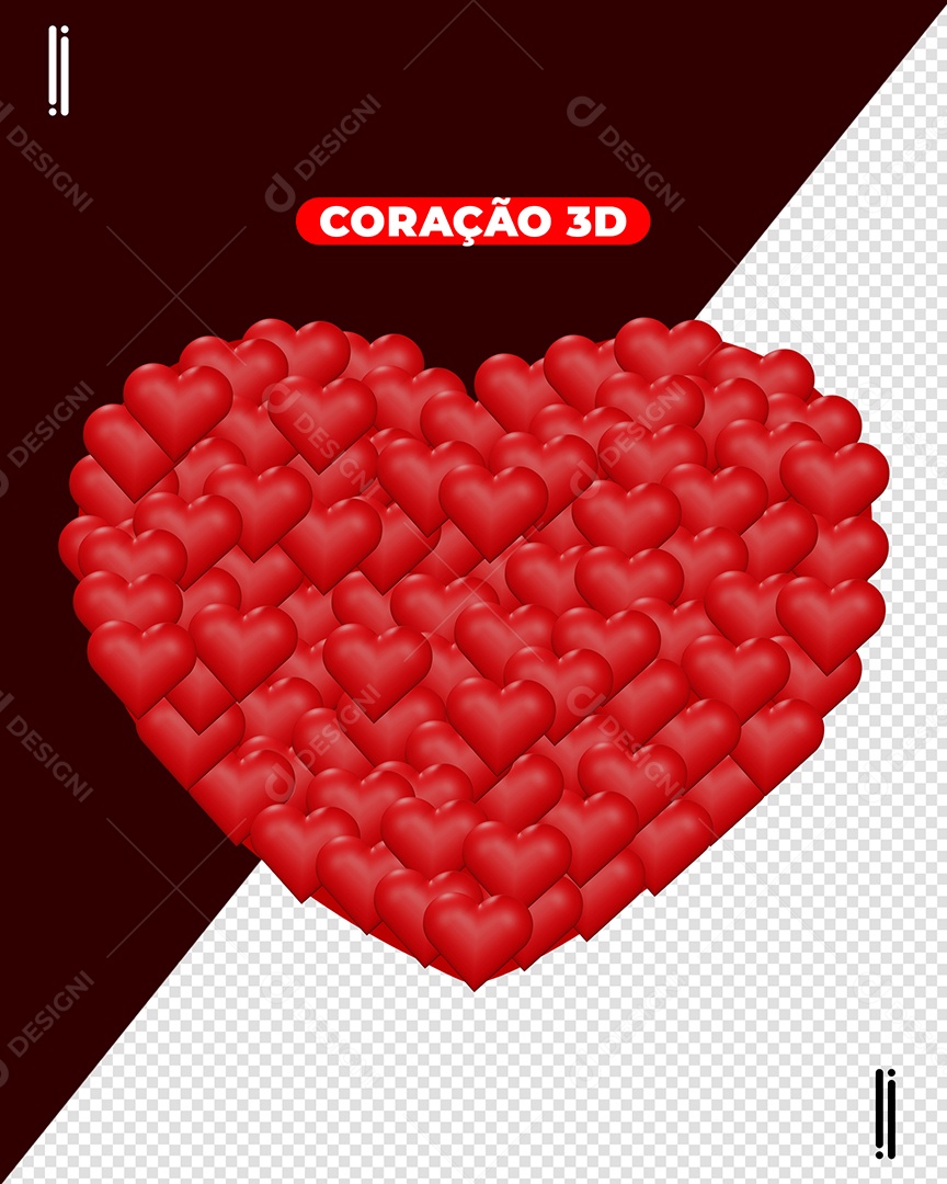 Elemento 3D Corações Em Formato De Coração Vermelho Para Composição PSD