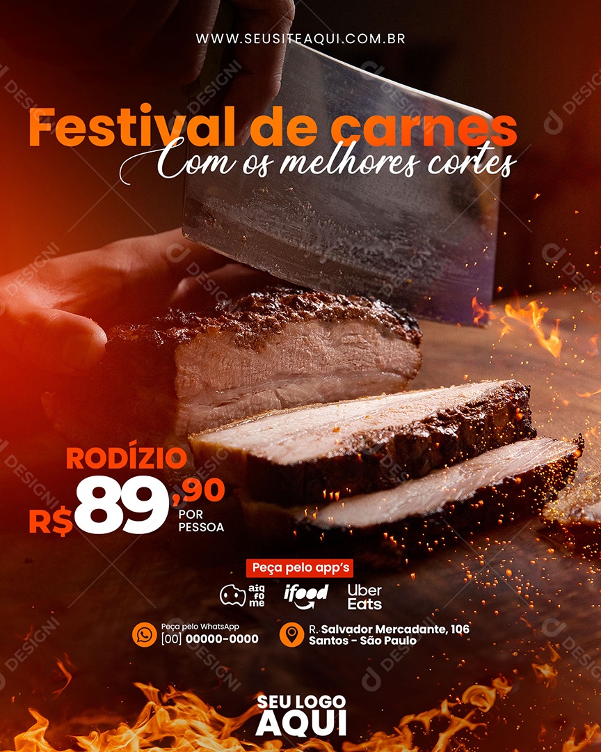 Festival De Carne Com Os Melhores Cortes Churrascaria Social Media PSD Editável