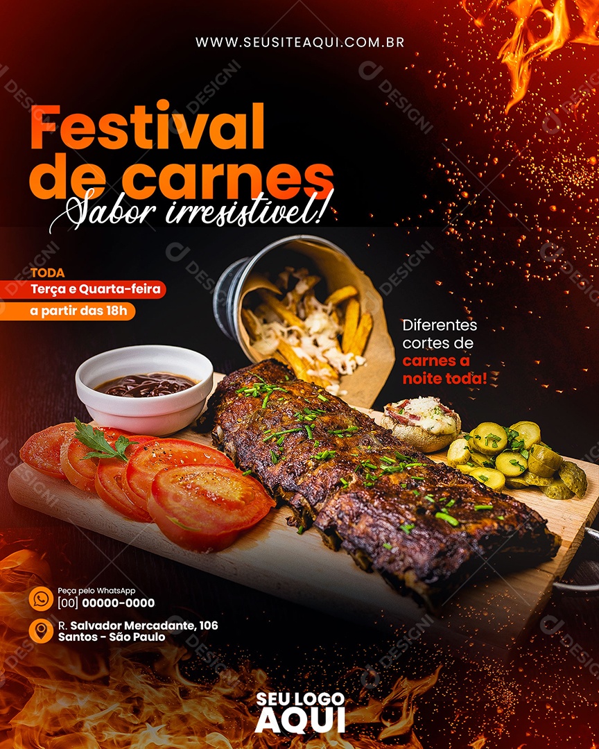 Social Media Festival De Carnes Sabor Irresistível Churrascaria PSD Editável