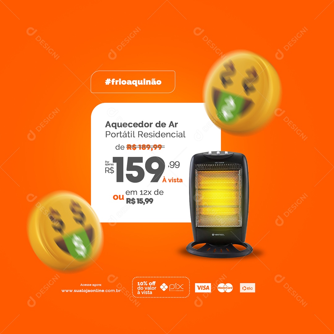 Aquecedor De Ar Portátil Residencial Por Apenas 159,99 Loja De Eletrodomésticos Social Media PSD Editável