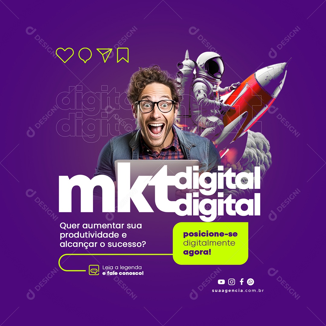 Que Aumentar Sua Produtividade e Alcançar o Sucesso Marketing Digital Social Media PSD Editável