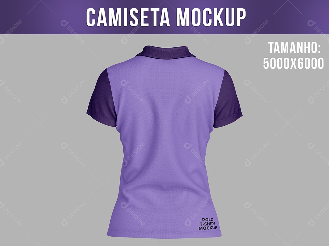 Camiseta Polo Mockup Feminina Mulher Roupa Manga Curta Vista de Costas PSD Editável