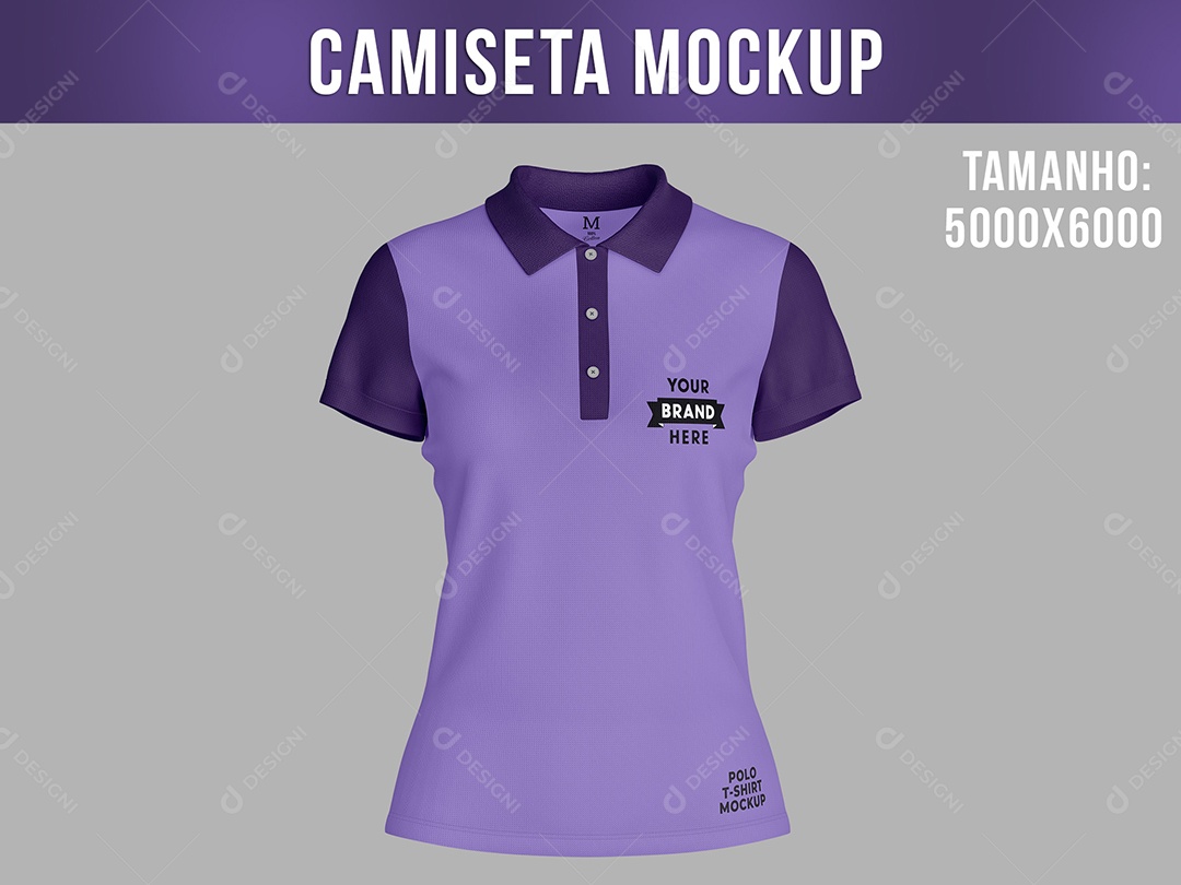 Camiseta Polo Mockup Feminina Mulher Roupa Manga Curta Vista Frente PSD Editável