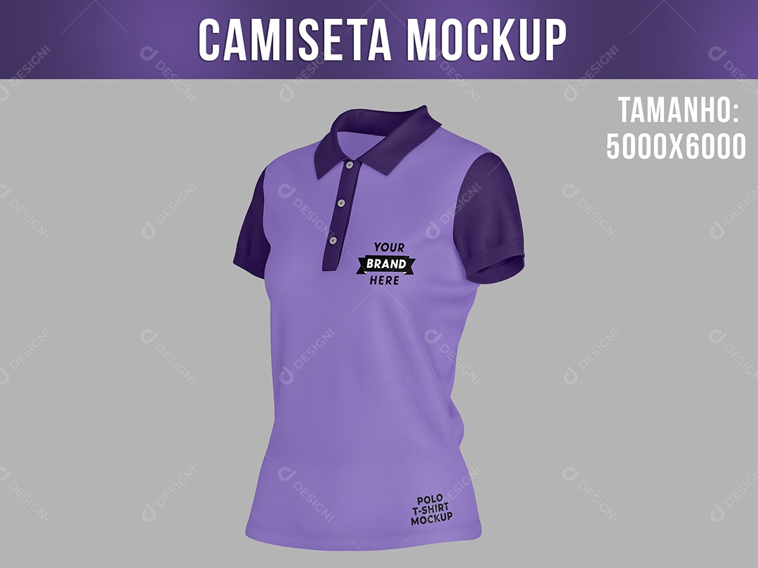 Camiseta Polo Mockup Feminina Mulher Roupa Manga Curta Vista Lateral PSD Editável