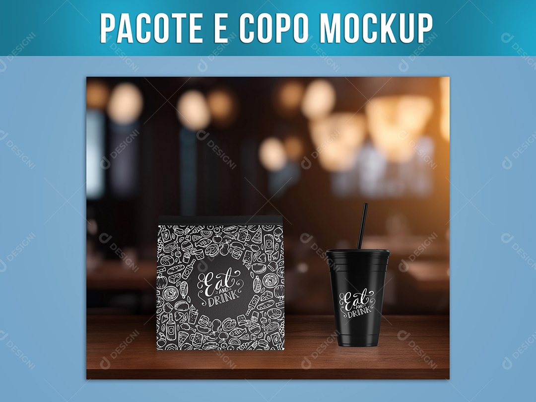Pacote e Copo Mockup PSD Editável