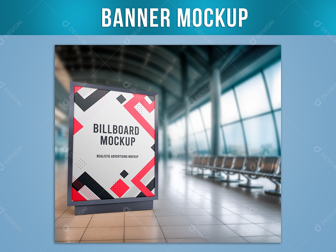 Placa Publicitária Mockup Aeroporto Banner PSD Editável