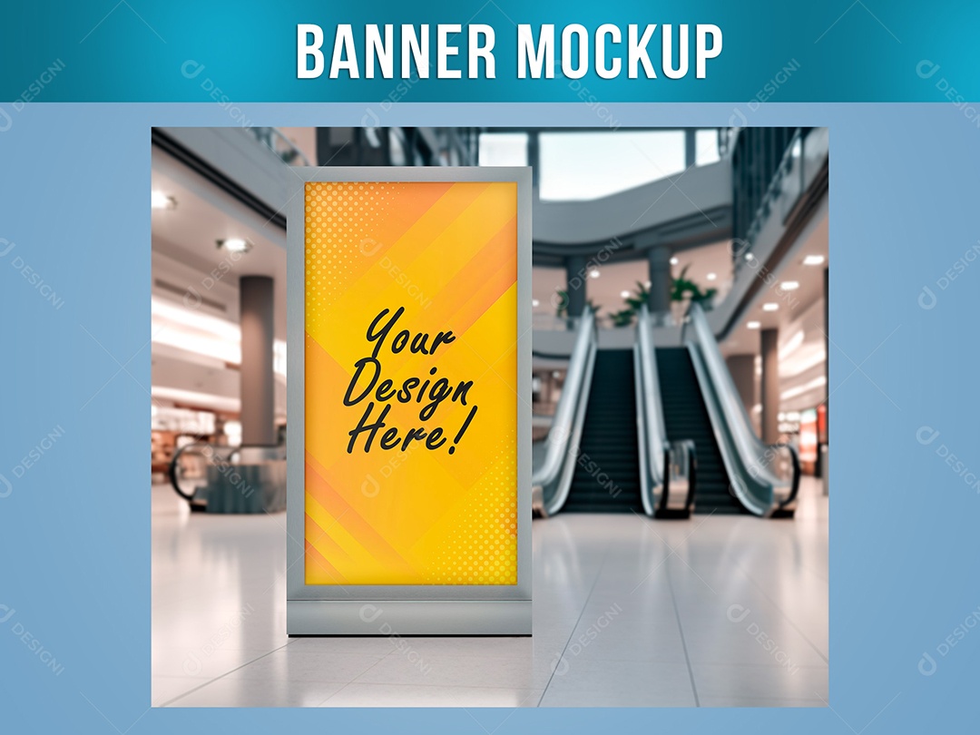 Placa Publicitária Mockup Shopping Banner PSD Editável