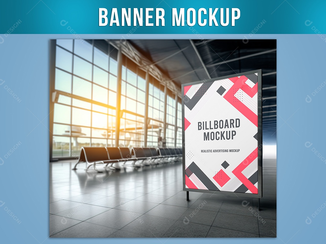 Placa Publicitária Mockup Aeroporto Banner PSD Editável