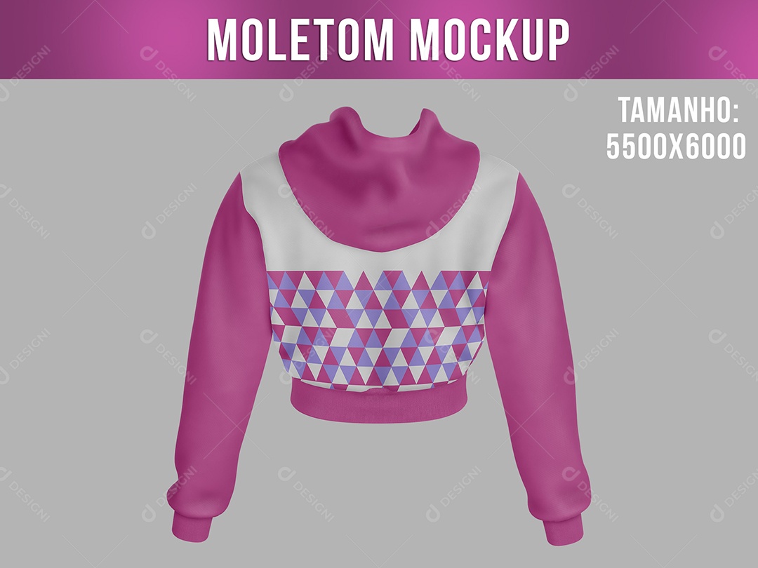 Moletom Curto Mockup Feminina Vista Costas Touca PSD Editável
