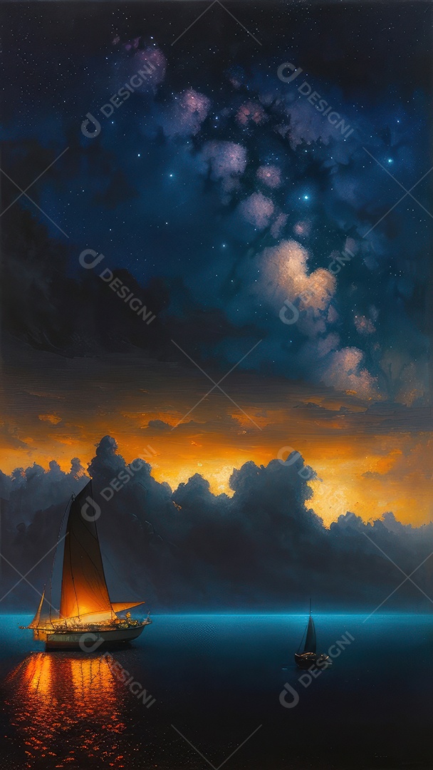 Imagem realista de barco sobre alto mar.