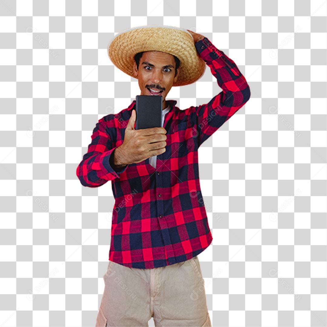 Homem de Camisa Quadriculada Para Festa Junina PNG Transparente