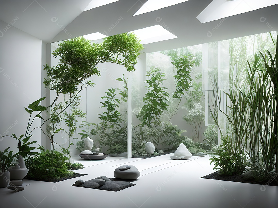 Sala zen para meditação com cristais e lotes