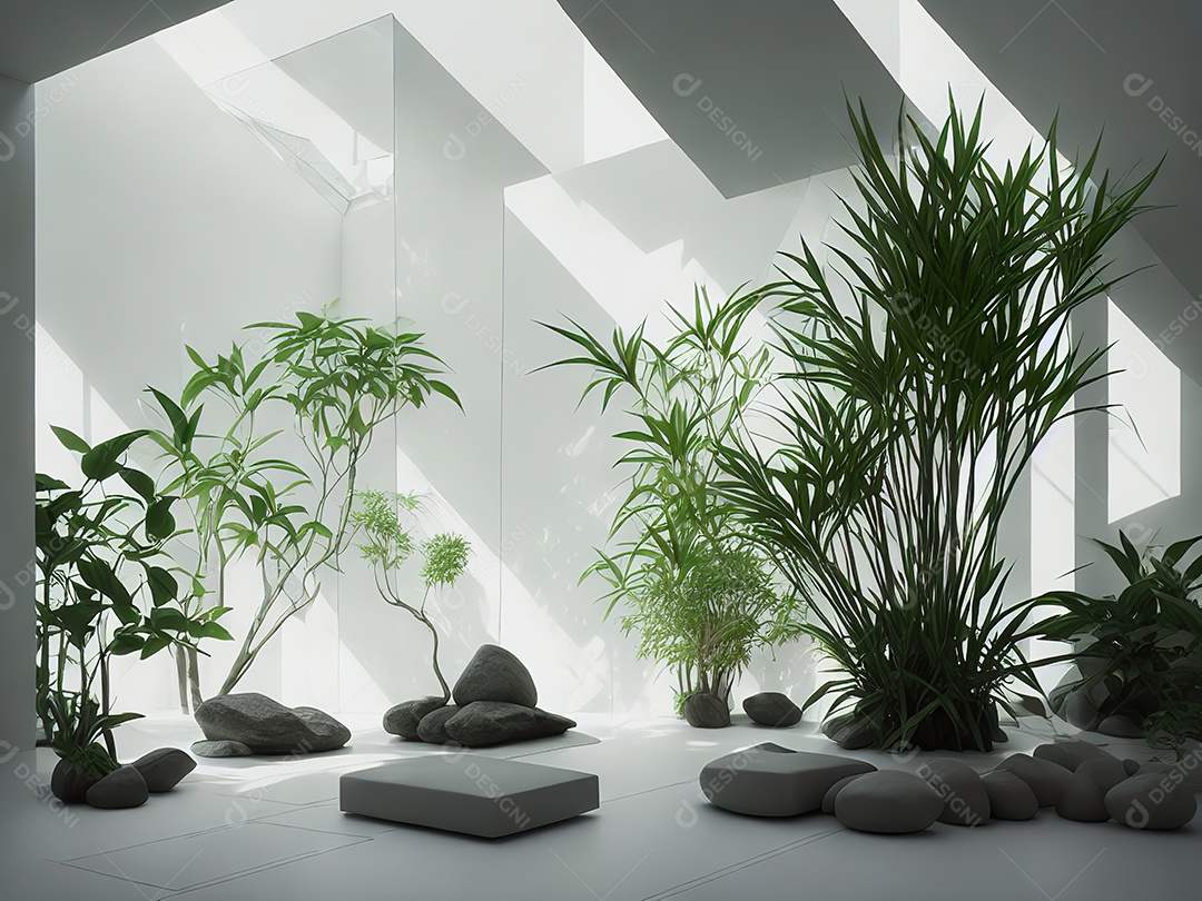 Sala zen para meditação com cristais e lotes