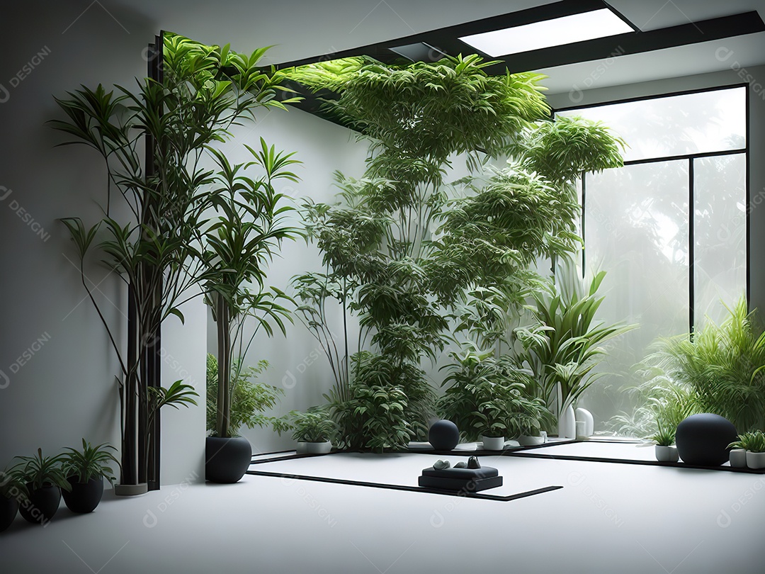 Sala zen para meditação com cristais e lotes