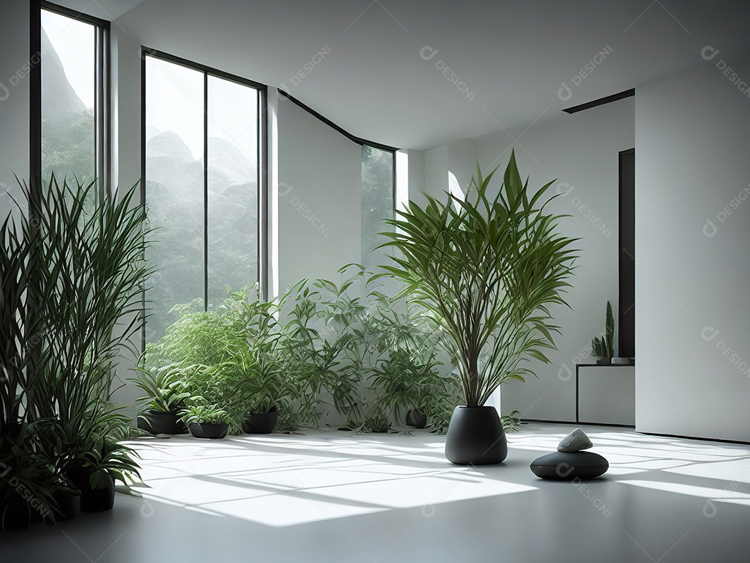 Sala zen para meditação com cristais e lotes