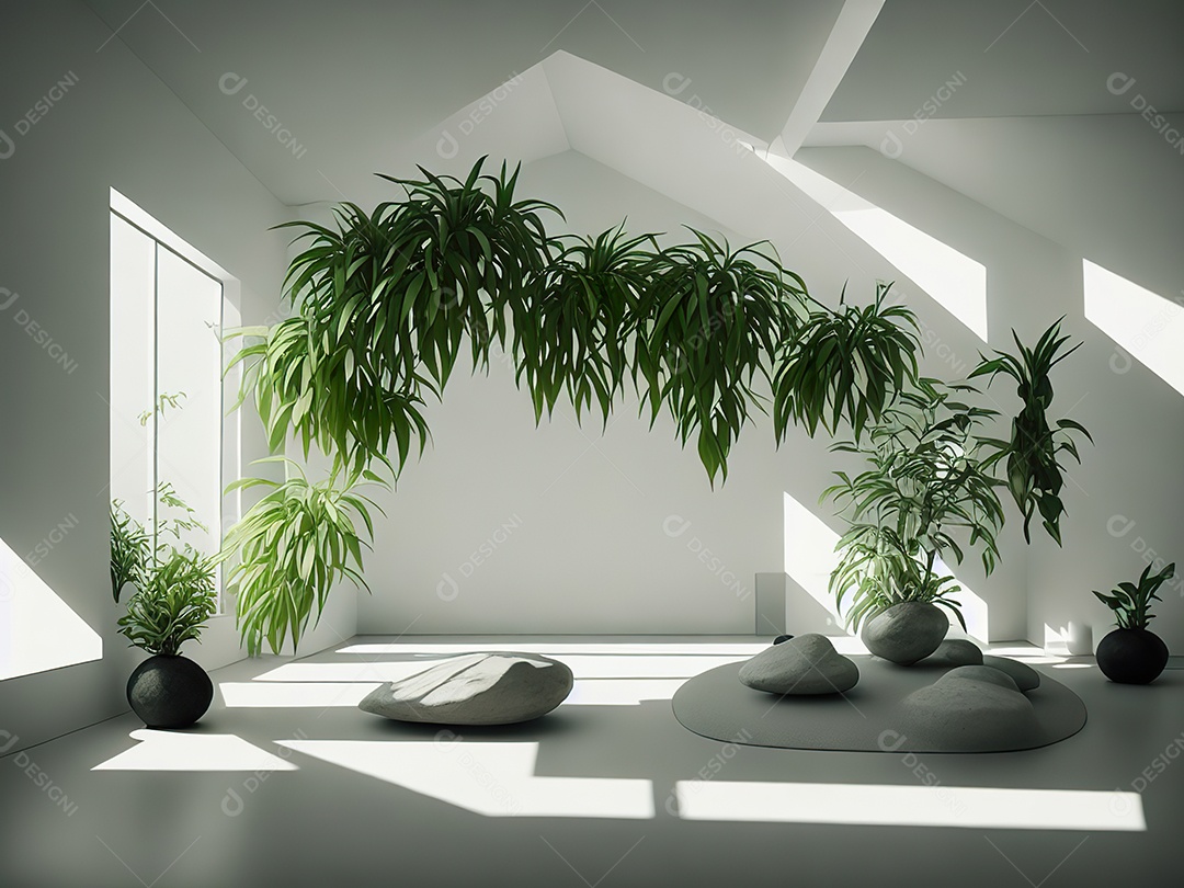 Sala zen para meditação com cristais e lotes