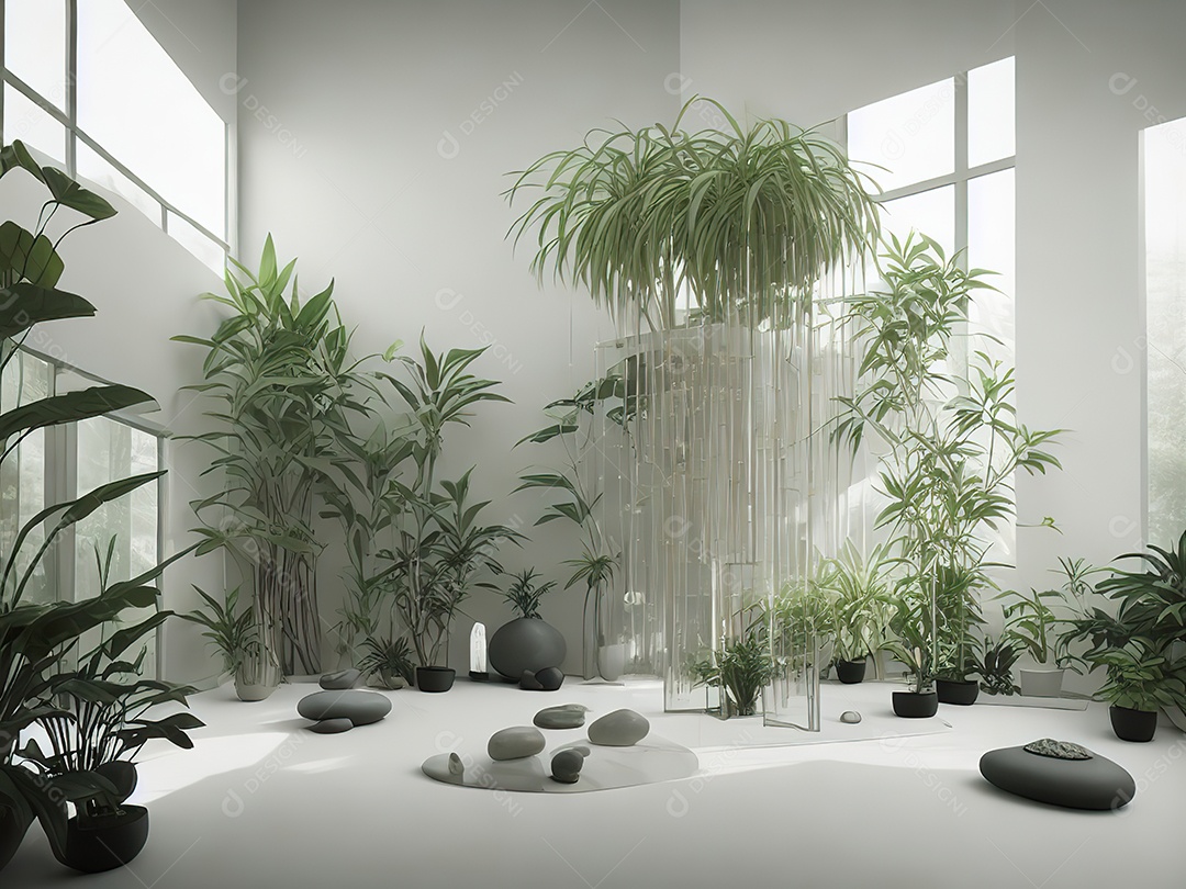 Sala zen para meditação com cristais e lotes