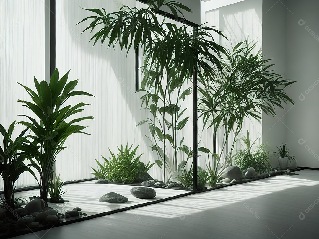 Sala zen para meditação com cristais e lotes