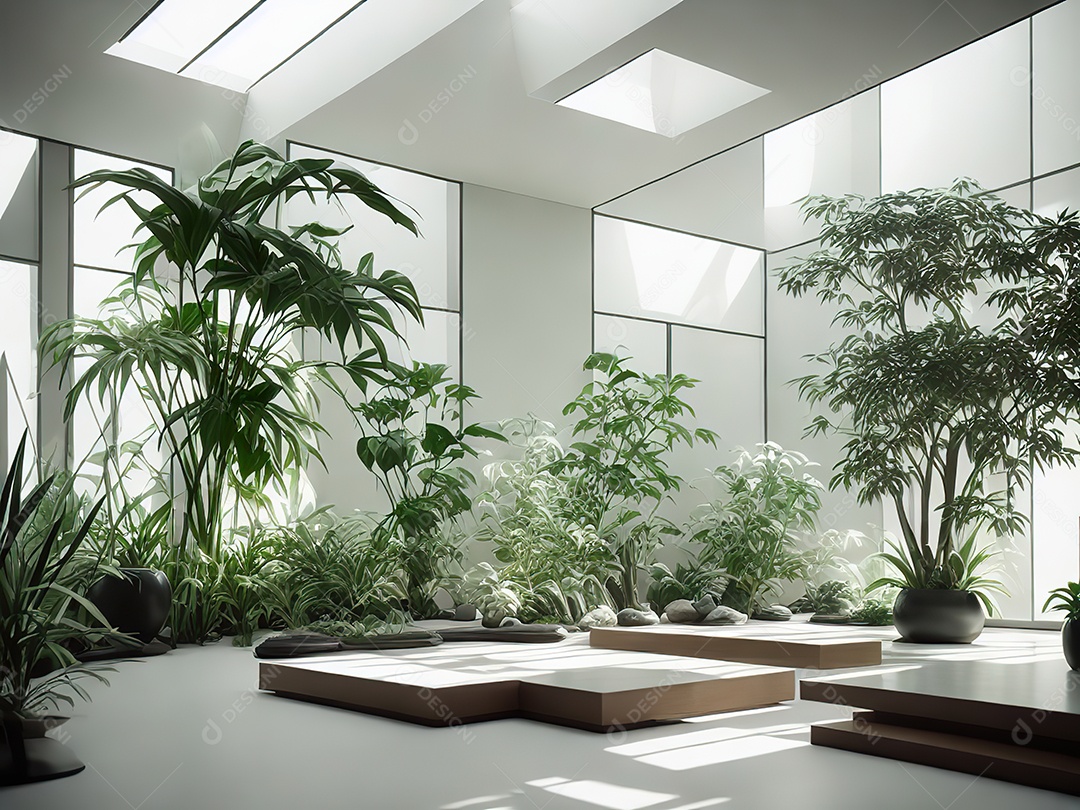 Sala zen para meditação com cristais e lotes