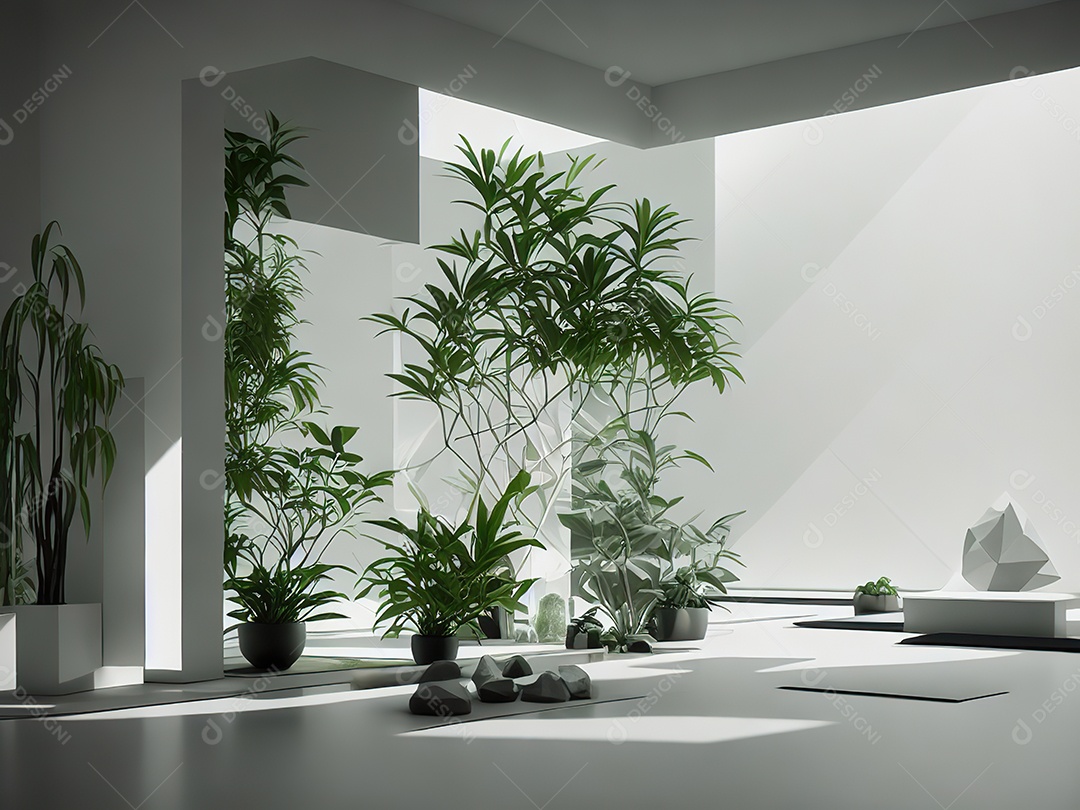 Sala zen para meditação com cristais e lotes