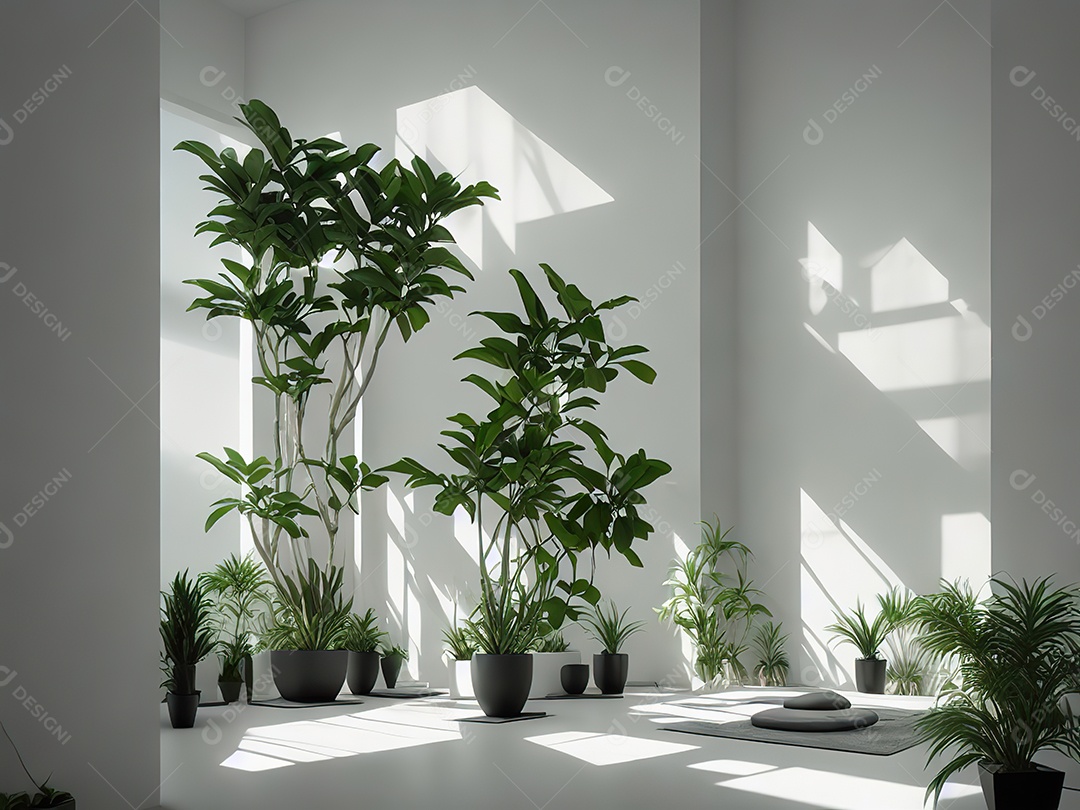 Sala zen para meditação com cristais e lotes