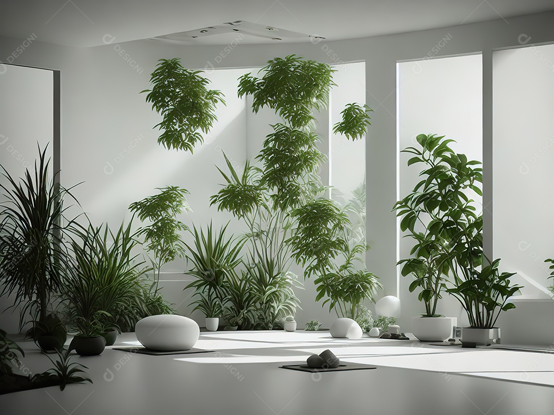 Sala zen para meditação com cristais e lotes