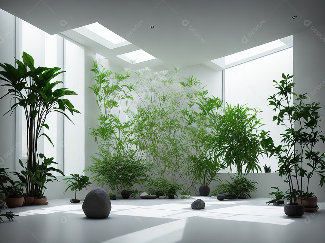 Sala zen para meditação com cristais e lotes