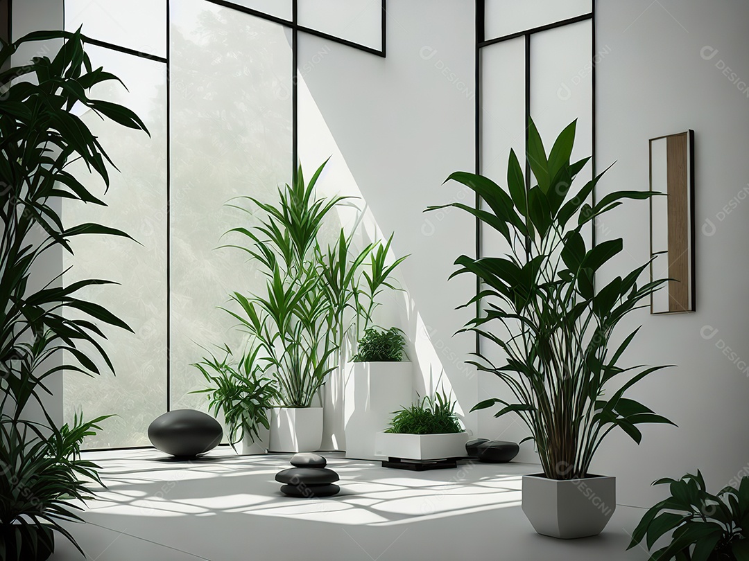 Sala zen para meditação com cristais e lotes